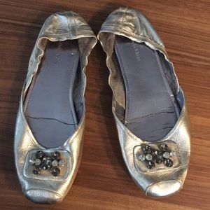 CALVIN KLEIN silver bejeweled ballet flats